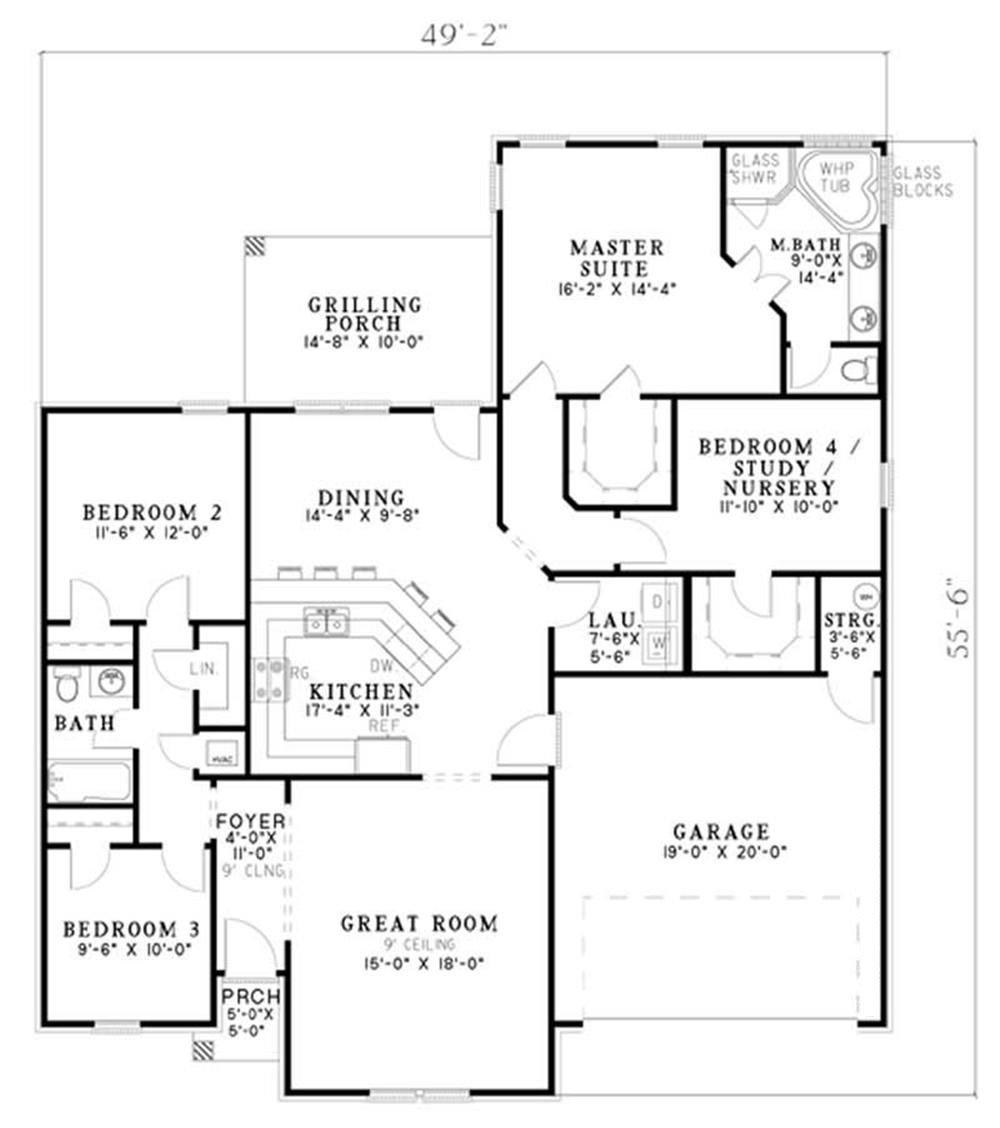 Floor Plan First Story of Ranch Plan #153-1739